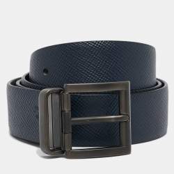 Prada Black/Navy Blue Saffiano Leather Reversible Buckle Belt 100CM