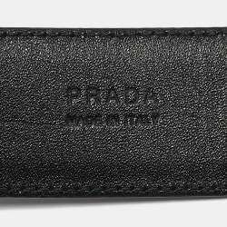 Prada Black Leather Logo Plague Buckle Belt 95CM