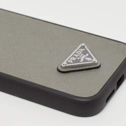 Prada Grey Saffiano Triangle Leather Iphone 15 Pro Max Case