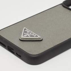 Prada Grey Saffiano Triangle Leather Iphone 15 Pro Max Case