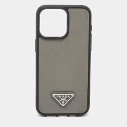 Prada Grey Saffiano Triangle Leather Iphone 15 Pro Max Case
