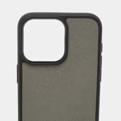 Prada Grey Saffiano Triangle Leather Iphone 15 Pro Max Case