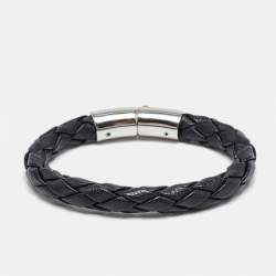 Prada Braided Leather Silver Tone Bracelet