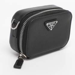 مملوكة مسبقًا Prada Black Leather Travel Mini Strap Pouch 