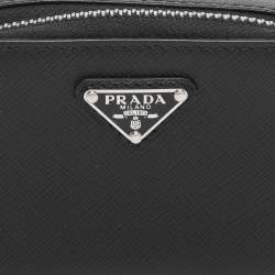 مملوكة مسبقًا Prada Black Leather Travel Mini Strap Pouch 