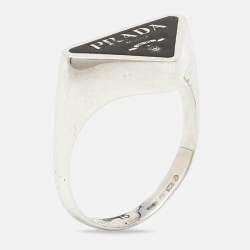 Pre Owned Prada Symbole Enamel Sterling Silver Ring Size 55 