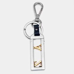 Pre Owned Prada Letters Leather Two Tone Metal Key Chain