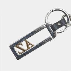 Pre Owned Prada Letters Leather Two Tone Metal Key Chain