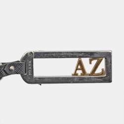 Pre Owned Prada Letters Leather Two Tone Metal Key Chain