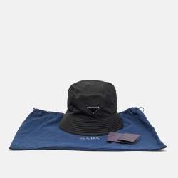 Pre Owned Prada Black Re-Nylon Enamel Logo Bucket Hat M