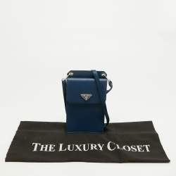 Pre Owned Prada Navy Blue Saffiano Lux Leather Phone Holder Crossbody Bag