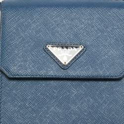 Pre Owned Prada Navy Blue Saffiano Lux Leather Phone Holder Crossbody Bag
