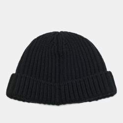 Pre Owned Prada Re-Nylon Black Gabardine and Wool Logo Detail Beanie L