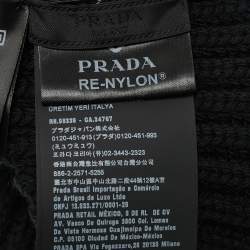 Pre Owned Prada Re-Nylon Black Gabardine and Wool Logo Detail Beanie L