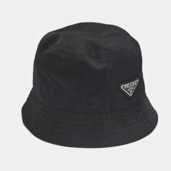 Pre Owned Prada Black Triangle Logo Re-Nylon Bucket Hat L
