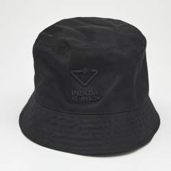 Pre Owned Prada Black Triangle Logo Re-Nylon Bucket Hat L