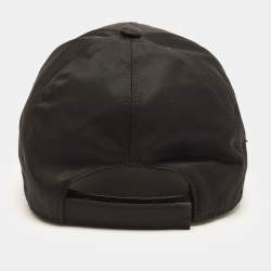 Pre Owned Prada Black Triangle Logo Plaque Re-Nylon Baseball Cap S 