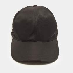 Pre Owned Prada Black Triangle Logo Plaque Re-Nylon Baseball Cap S 