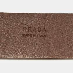 Pre Owned Prada Oval Plaque 95 CM Buckle Belt Brown Saffiano Leather