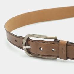 Pre Owned Prada 110 Buckle Belt Brown Leather