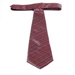 Prada Blush Red Stripe Patterned Traditional Silk Tie