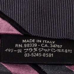 Prada Grey & Pink Diagonal Striped Silk Tie 
