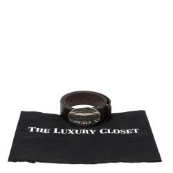 Prada Brown Leather Engraved Oval Plaque Buckle Belt 90CM