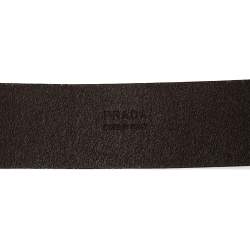 Prada Brown Leather Engraved Oval Plaque Buckle Belt 90CM