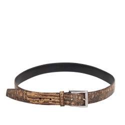 Pre Owned Prada Beige/Brown Lizard Buckle Belt 90 CM