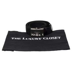 Pre Owned Prada Black Nylon and Leather Buckle Belt 95 CM
