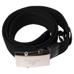 Pre Owned Prada Black Nylon and Leather Buckle Belt 95 CM