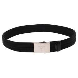 Pre Owned Prada Black Nylon and Leather Buckle Belt 95 CM