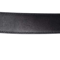 Pre Owned Prada Navy Blue Saffiano Leather Oval Plaque Buckle Belt 90CM