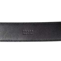 Pre Owned Prada Navy Blue Saffiano Leather Oval Plaque Buckle Belt 90CM
