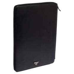 Pre Owned Prada Black Saffiano Leather Document Holder