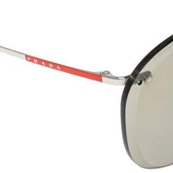 Pre Owned Prada Linea Rossa Silver/Black SPS51T Constellation Sport Shield Sunglasses 