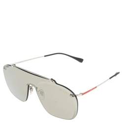 Pre Owned Prada Linea Rossa Silver/Black SPS51T Constellation Sport Shield Sunglasses 