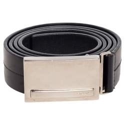 Prada Black Leather Buckle Belt 100 CM
