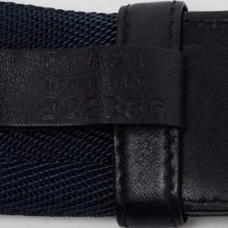 Pre Owned Prada Navy Blue Canvas and Leather Logo Plague Buckle Belt 95 CM