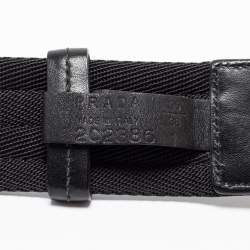 Pre Owned Prada Black Nylon and Leather Logo Plague Buckle Belt 95 CM