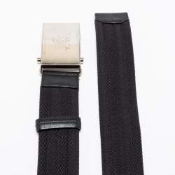 Pre Owned Prada Black Nylon and Leather Logo Plague Buckle Belt 95 CM