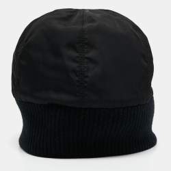 Prada Black Nylon Rib Knit Detail Beanie XL