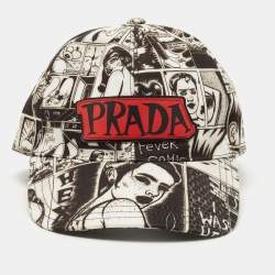 Prada Monochrome Cotton Comic Print Cap S