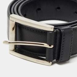 Pre Owned Prada Black Saffiano Leather Buckle Belt 105CM