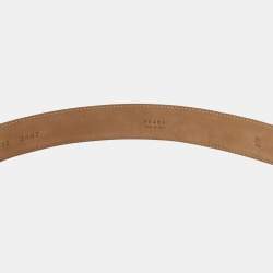 Prada White Leather Engraved Oval Plaque Buckle Belt 90CM