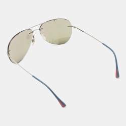 Prada Silver Linea Rossa Mirrored Aviator Sunglasses