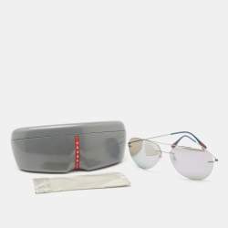 Prada Silver Linea Rossa Mirrored Aviator Sunglasses