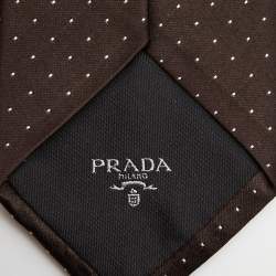 Pre Owned Prada Brown Dotted Silk Narrow Tie