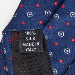 Prada Navy Blue Patterned Silk Narrow Tie