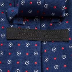 Prada Navy Blue Patterned Silk Narrow Tie
